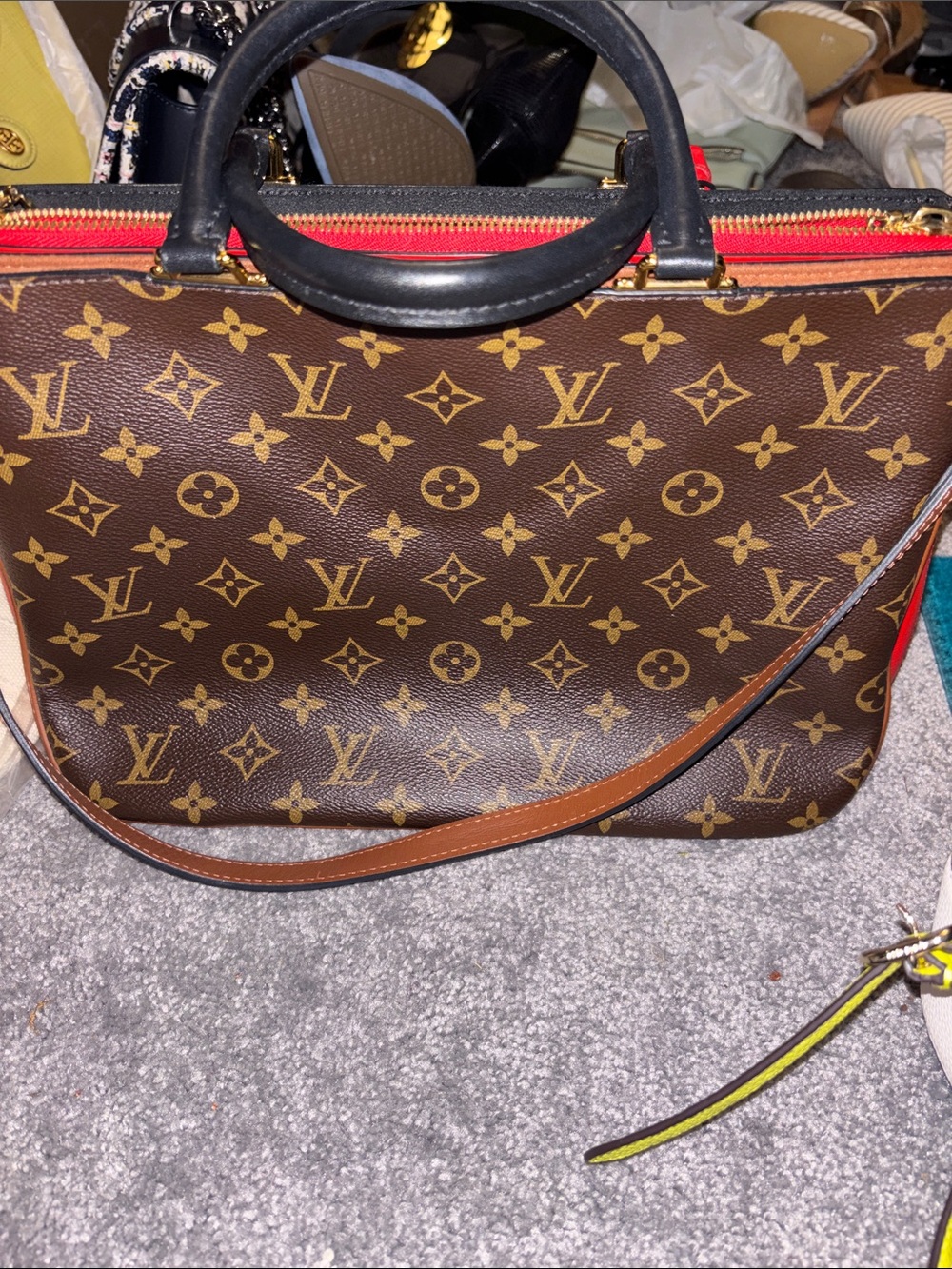 Louis Vuitton Millefeuille Brown Monogram Satchel with Red Accent - Picture 3 of 16